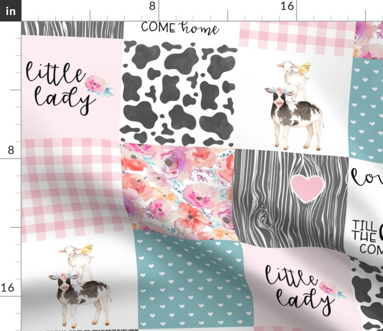 Farm Life Wholecloth Cows Animals Cheater Quilt Topper Baby Girl Nursery Custom Printed Fabric by Spoonflower Various Fabrics by the Yard or Fat Quarter